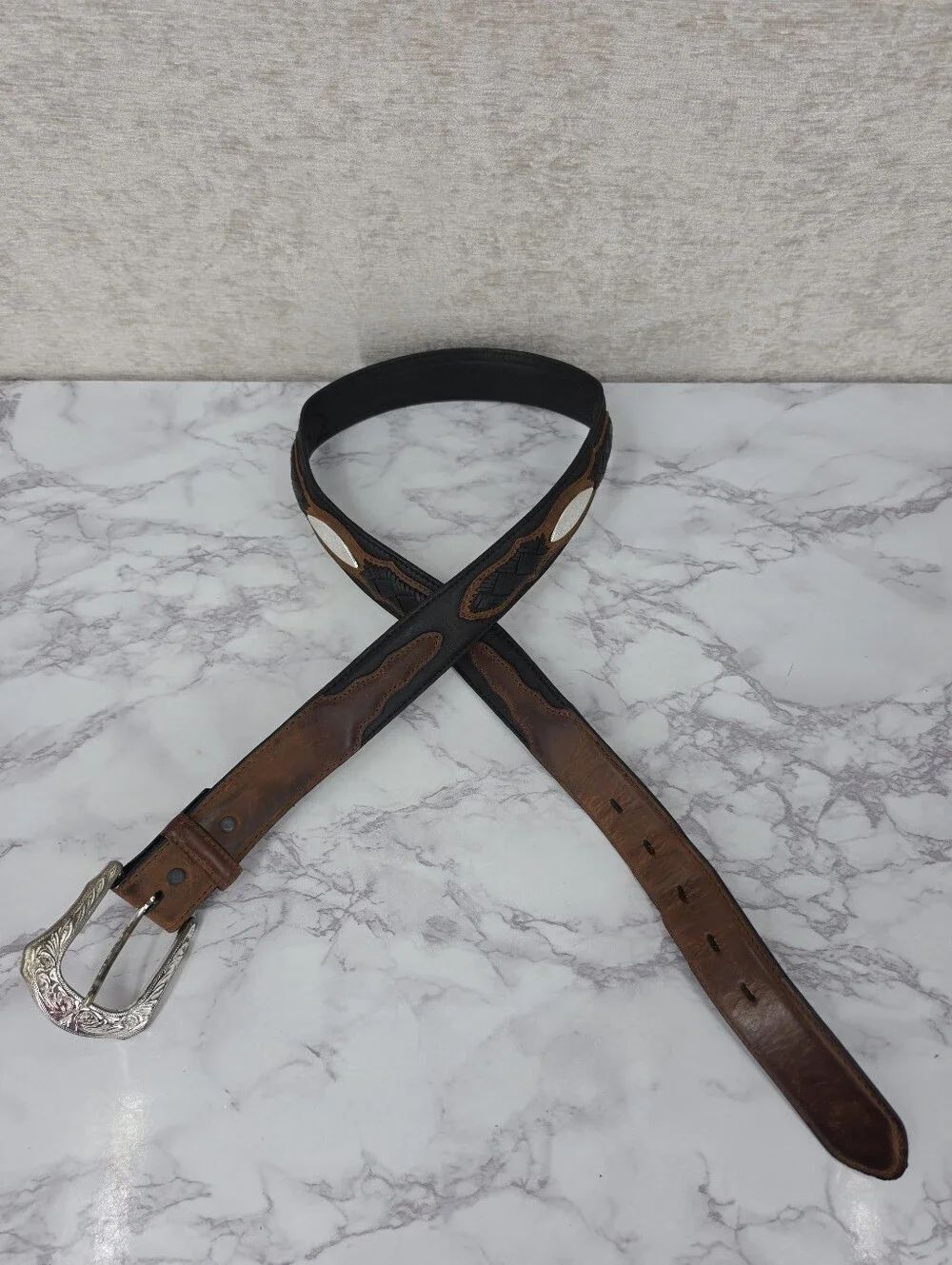 3D Leather Braided Woven Top Hand Concho Western Cowboy Belt Brown Black
